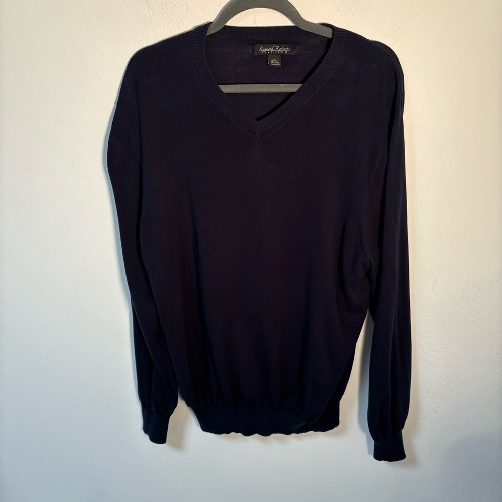 Kenneth Roberts Mens Classic V Neck Sweater Silk Blend  Blue Large